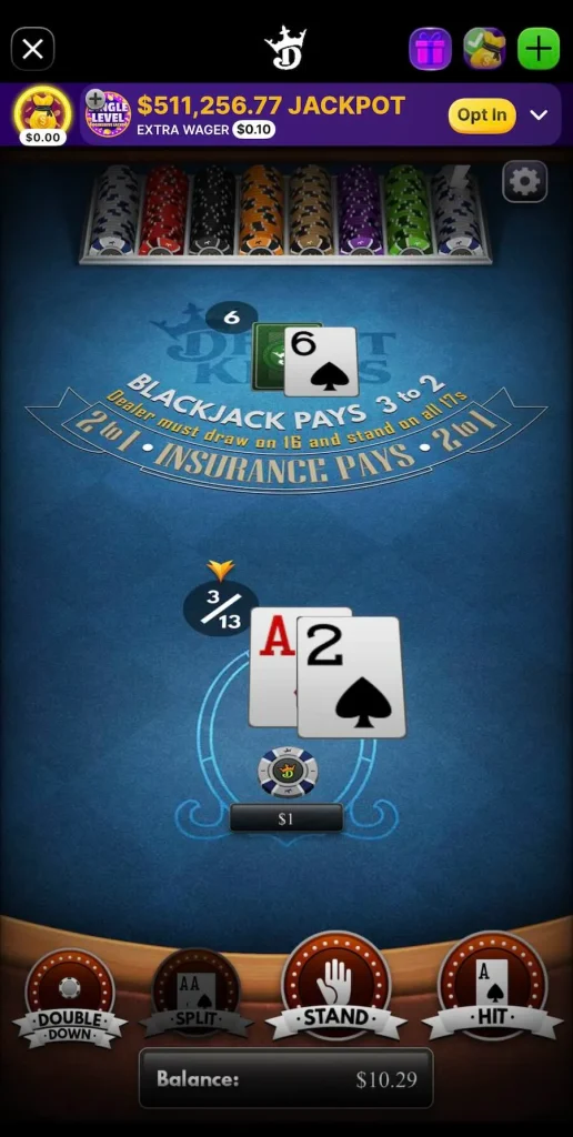 DraftKings hand of blackjack test
