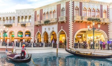 People In Gondolas Outside of The Venetian Las Vegas Casino