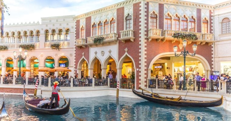 People In Gondolas Outside of The Venetian Las Vegas Casino