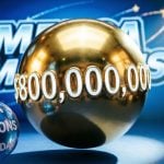 AI Generated Image of Mega Millions Gold Ball with $800,000,000 Written on Blue Background