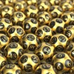 Table Filled from End to End with Golden Mega Millions Lottery Balls