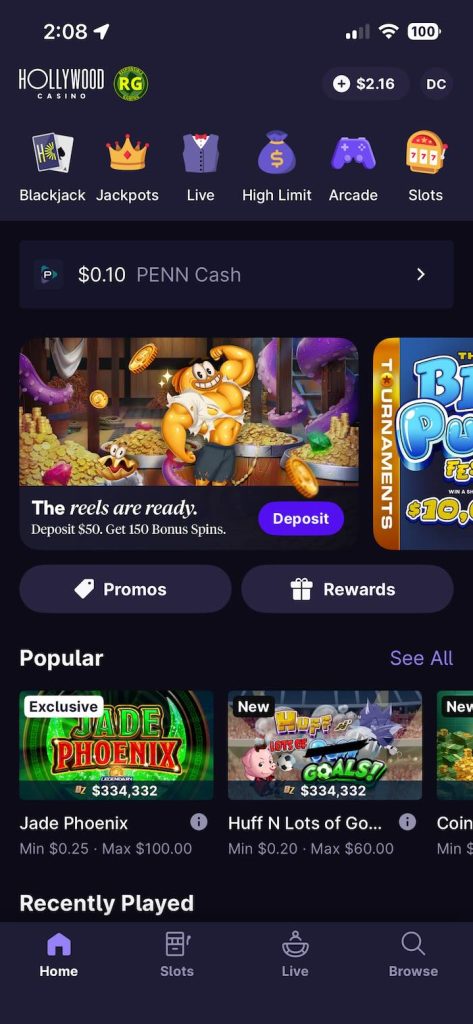 Hollywood Casino App Home
