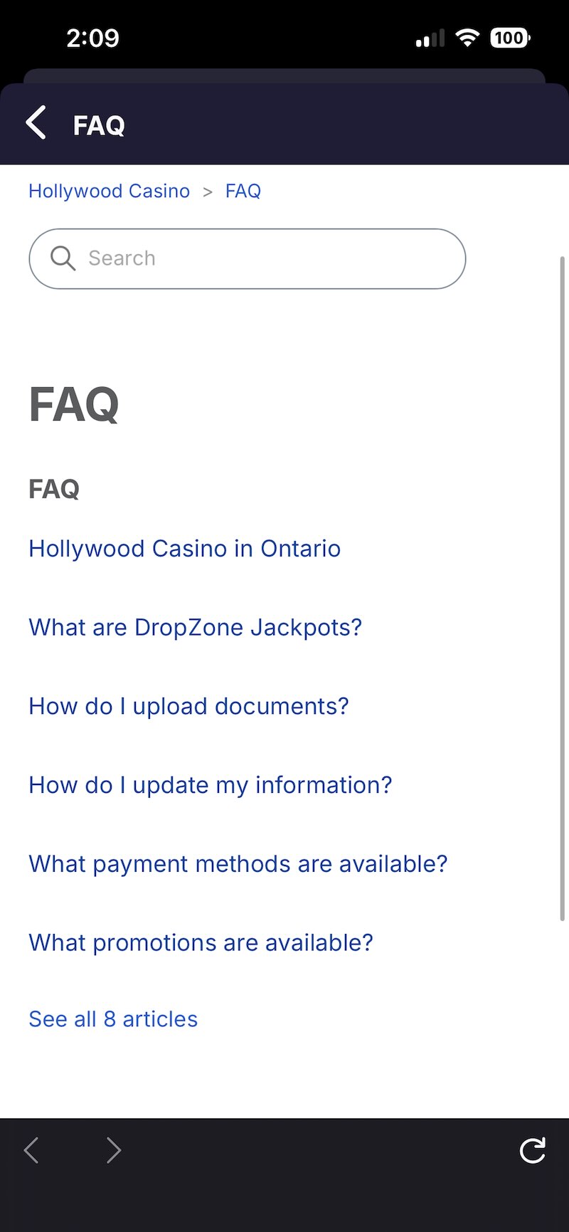 Hollywood Casino FAQ customer support