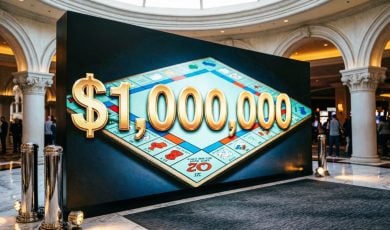 Las Vegas Casino Floor Displays Large Sign with Monopoly Gameboard and $1,000,000