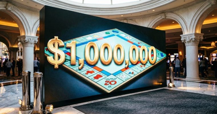 Las Vegas Casino Floor Displays Large Sign with Monopoly Gameboard and $1,000,000