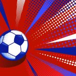 Pop-Art Style Illustration of Soccer Ball in Motion in American Colors