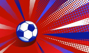 Pop-Art Style Illustration of Soccer Ball in Motion in American Colors