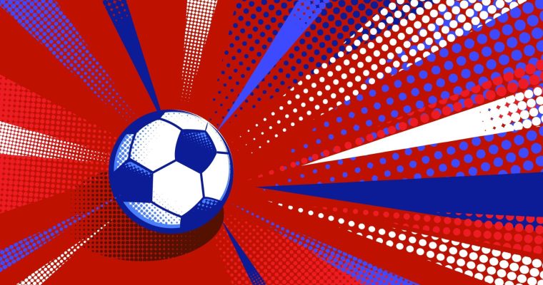 Pop-Art Style Illustration of Soccer Ball in Motion in American Colors