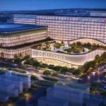 Image Rendering of Bright Lights Shining in the Evening at Fully Developed RWNYC $5.5B Project