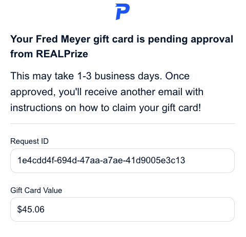 RealPrize prizeout gift card