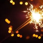 Fourth of July Lit Fire Sparklers Glowing Bright Yellow in the Dark