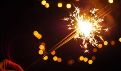 Fourth of July Lit Fire Sparklers Glowing Bright Yellow in the Dark