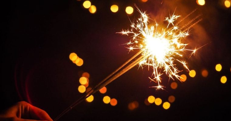 Fourth of July Lit Fire Sparklers Glowing Bright Yellow in the Dark