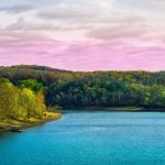 Pink Skies, Autumn Foliage and Blue Waters at Lake of the Ozarks in Missouri