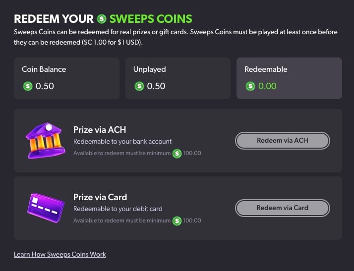 The WinZone redemption policies