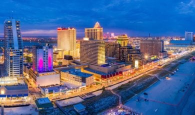 Casino Along the Coast at Atlantic City Brightly-Lit at Night