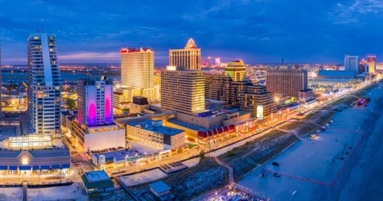 Casino Along the Coast at Atlantic City Brightly-Lit at Night