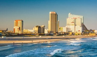 Summer Time, People In Ocean Near Atlantic City Casino Hotels