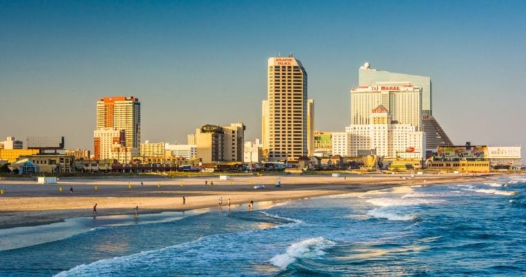 Summer Time, People In Ocean Near Atlantic City Casino Hotels