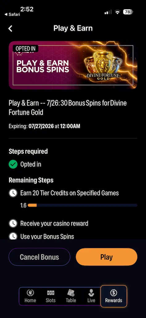 Caesars Palace play and earn screenshot