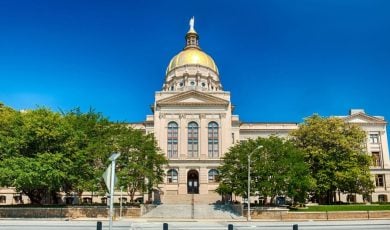 Exterior Street View of Georgia's Capitol Building in Atlanta on a Sunny Day