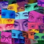 Eyes from Different Types of People with Colored Filter in a Collage