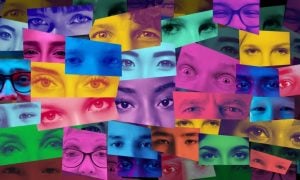 Eyes from Different Types of People with Colored Filter in a Collage
