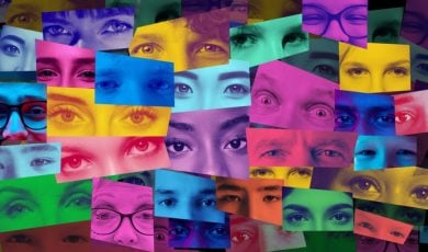 Eyes from Different Types of People with Colored Filter in a Collage