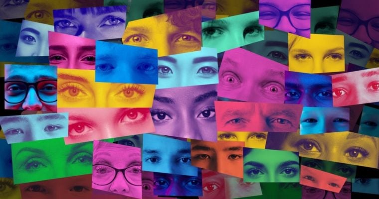 Eyes from Different Types of People with Colored Filter in a Collage