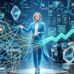 Woman Holds Strings of Digital Gambling Information Connects to Birches Health Database and Logo on Laptop