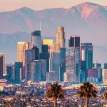 Aerial View of Los Angeles Skyline at Sunset