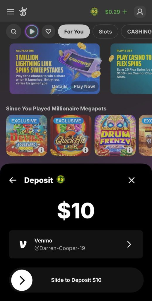 DraftKings Casino deposit test
