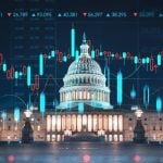 Home of Congress and Capitol Hill with Forex graph Overlay. Concept of Internet Trading