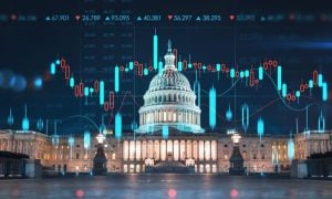 Home of Congress and Capitol Hill with Forex graph Overlay. Concept of Internet Trading
