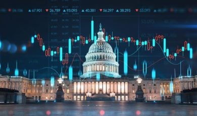 Home of Congress and Capitol Hill with Forex graph Overlay. Concept of Internet Trading
