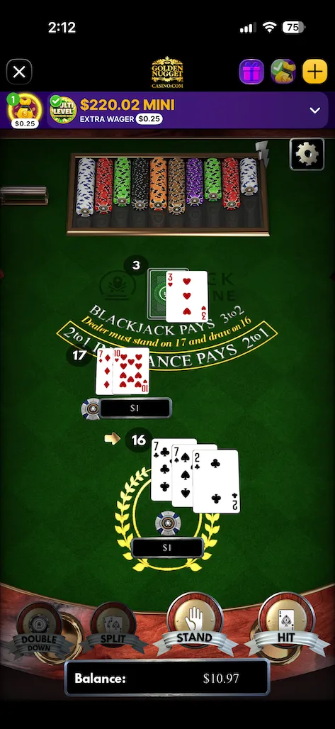 Golden Nugget blackjack game screenshot
