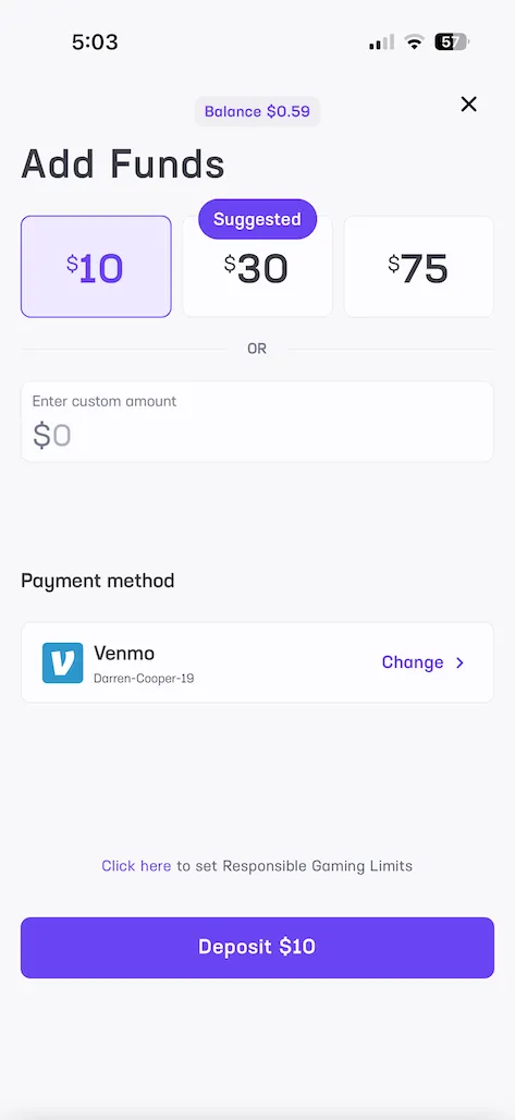Hard Rock Bet deposit test screenshot