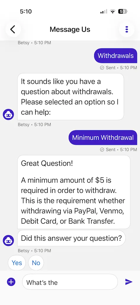 Hard Rock Bet live chat test screenshot