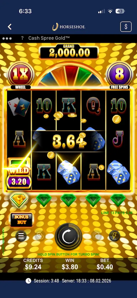 Horseshoe cash spree gold slot screenshot