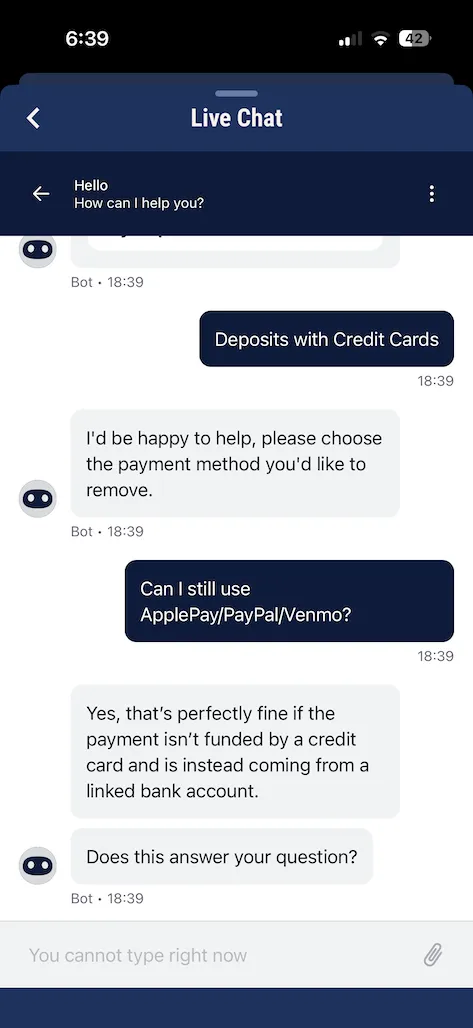 Horseshoe live chat test screenshot