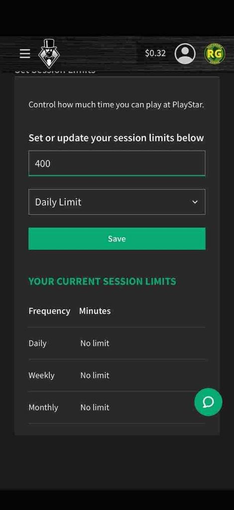 PlayStar Setting session limit