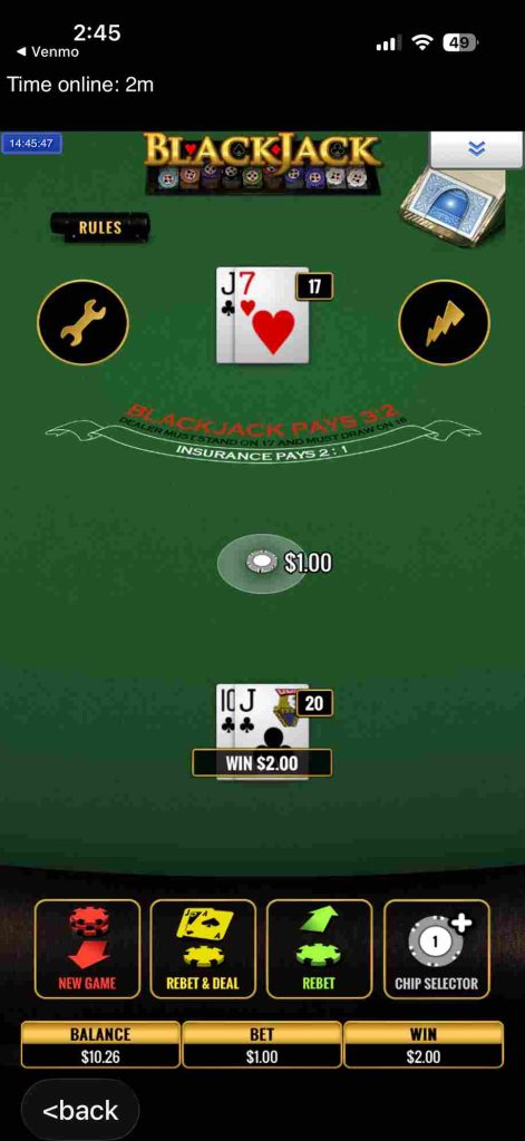 Stardust Blackjack win