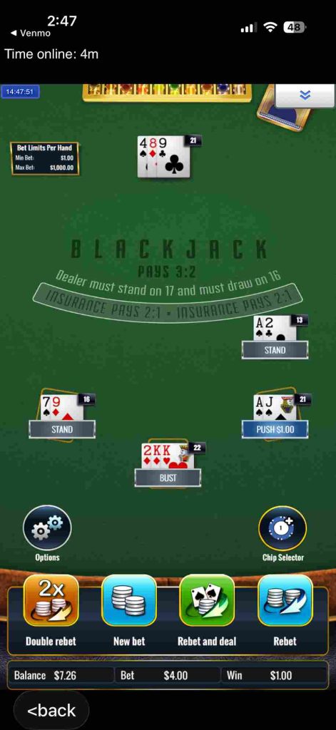 Stardust Blackjack bad beat multi hand
