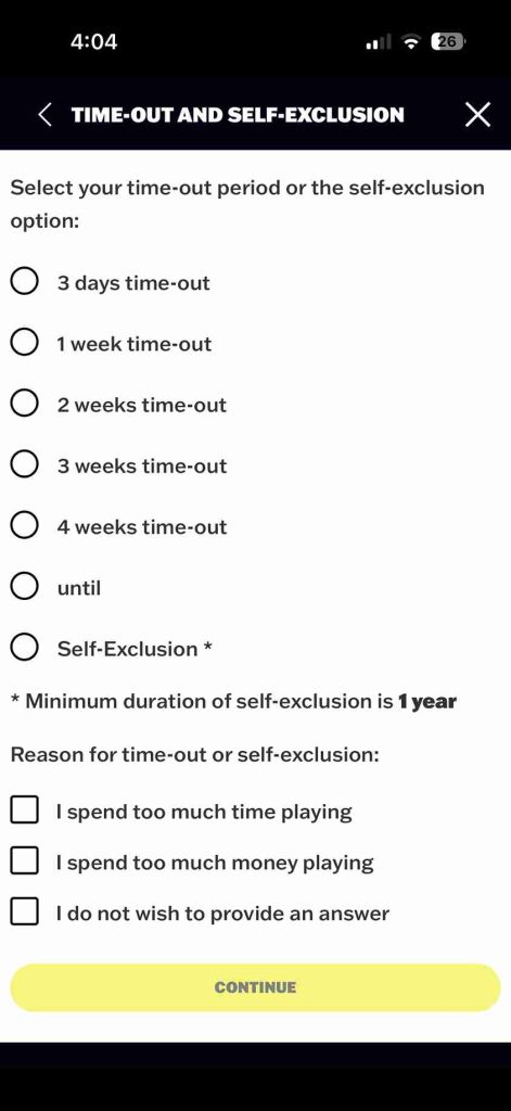 Wheel of Fortune Cooling off options with reasons?!