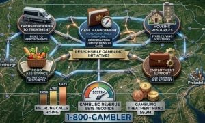 Various Components of Pennsylvania'a Expanded Responsible Gambling Support Services Displayed over State Map