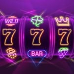 Illustration of 7's, Clovers, Crowns and Other Gaming Symbols Covering Neon Slot Reel