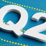 Yellow Dots on Blue Background with White Q2 Representing Second Quarter Business Financials