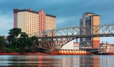 Shreveport, Louisiana, USA, Downtown Skyline on the Red River at Twilight