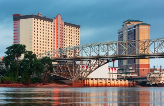 Shreveport, Louisiana, USA, Downtown Skyline on the Red River at Twilight