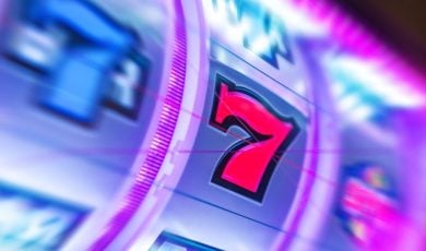 Red 7 in the Middle of a Spinning, Glowing Slot Reel